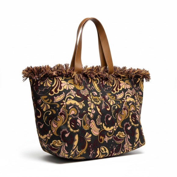 Anthropologie Canvas Swirl Tote, Fabric Bag, Fabric Purse, Fringe, Multi, NWT - Picture 5 of 5